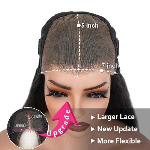 Domiso Wear and Go Glueless Wig Pre Plucked Pre Cut 7x5 Lace Wig Kinky Straight Lace Front Wigs Human Hair for Women Brazilian Beginners Wig Natural Hairline Breathable Cap 200% Density 18 Inch