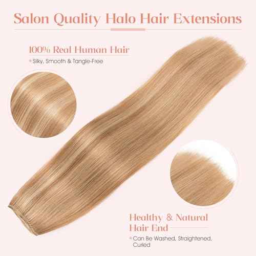 Hairro Wire Hair Extensions Human Hair, Fish Line Invisible Adjustable & Clips in Extensions Straight, 100% Real Hairpieces Seamless Blending for Women, 12 Inch 65g Golden Brown Mix Bleach Blonde