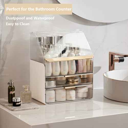 Large Makeup Organizer Countertop Vanity Organizer Case Skin Care Cosmetic Storage Box Bathroom Counter Perfume Skincare Organizers Make Up Caddy Gift Women Girls Clear Design Easy Visibility