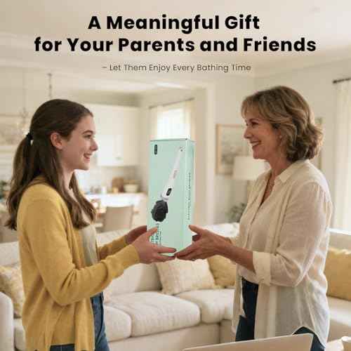 WJX Electric Body Brush with Replaceable Heads ? Rechargeable, Waterproof, 2-Speed Adjustable Back Scrubber for Shower (Oyster White)