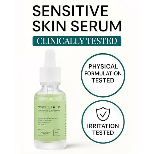 Centella Asiatica Serum Korean - Redness Corrector for Face - 38% Cica Leaf Water and Madecassoside - Ph Balanced - Barrier Support - Lightweight Calming - Rosacea Skincare Serum - Centella Ampoule