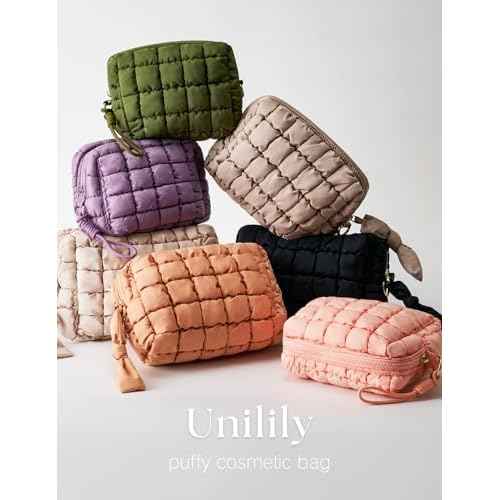 Quilted Makeup Bag Puffy Cosmetic Bag Cute Puffer Travel Toiletry Bag for Women, Large Makeup Pouch for Purse Quilted Cosmetic Pouch for Essentials Toiletries, Christmas for Women, Girls