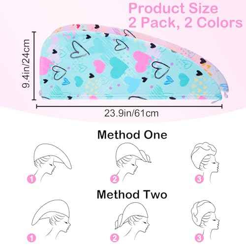 Basumee Microfiber Hair Towel Wrap for Kids 2 Pack Rapid Drying Hair Towel with Button Hair Turbans for Wet Hair Wraps Head Towel Wrap for Women and Girls, Blue