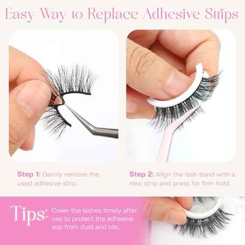 CALAILIS Self Adhesive Eyelashes 5 Pairs Natural Look Press On Lashes No Glue Need Eyelashes Reusable Cat Eye Wispy Self-adhesive False Lashes with Replacement Adhesive Strips (C122)