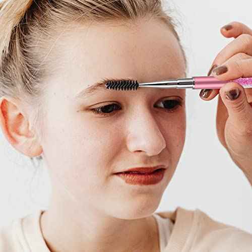 Tbestmax 3 Pcs Spoolies Mascara Wands Eyelash Brushes Eye Brow Brush Applicator with Cap for Travel Pink