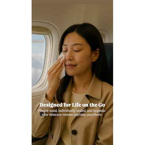 SEON Reset & Jet Korean Skincare Facial Wipes. Rice Water Infused Cleansing Cloths, Individually Wrapped, Travel Friendly (50 Count, Premium Magnetic Box.