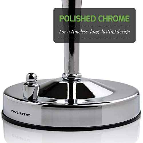 Ovente Lighted Makeup Mirror Tabletop 7.5'' 360 Degree Double Sided Spinning 1X 10X Round Magnifier, LED with Dimmer Switch, Acrylic Edge, Battery & USB Adapter Operated, Polished Chrome MKT75CH1X10X