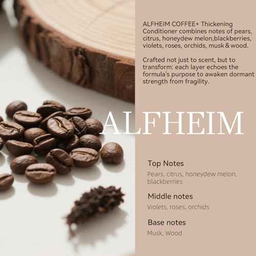 ALFHEIM Coffee+ Thickening Conditioner for Fine, Thin & Weak Hair with Caffeine, Biotin & Arabica Coffee Oil, Strengthening, Moisturizing & Volumizing Formula, Paraben-Free, Sulfate-Free, 33.8 oz 1L