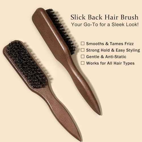 Slick Back Hair Styling Set ? Hair Wax Stick & Boar Bristle Hair Brush for Sleek Styles ? Control Flyaways, Baby Hairs & Frizz ? Wax Stick for Women Sectioning & Parting