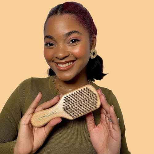 GranNaturals Hard Bristle Slick Back Hair Brush for Men & Women with Thick Curly Hair - Stiff Reinforced Nylon Small Hairbrush for Smoothing, Waves, Beard, Fades, Locs, Dreads
