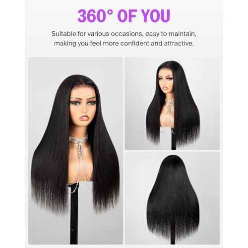 Wear and Go Glueless Wigs Human Hair Pre Plucked Pre Cut 6x6 Lace Front Wig Human Hair 220% Density Bleached Knots Straight Wig 20 Inch