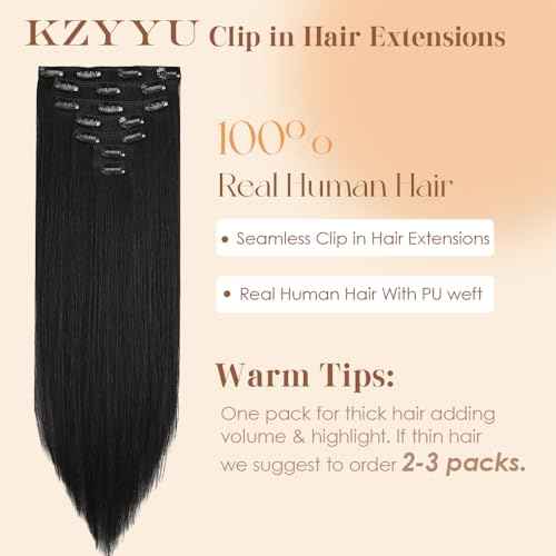 Clip in Hair Extensions Real Human Hair 24 Inch 120g Invisible Seamless Human Hair Clip in Extensions for Women 7pcs Per Set with Double Weft 1B Natural Color