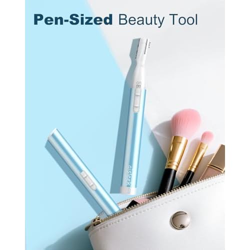 Eyebrow & Facial Hair Trimmer, Precision Detailer with Rinseable Blade, Battery Operated, Double-Sided Razor for Fine Hair, Chin & Peach Fuzz, Compact Pen Size, Safe & Gentle Touch-ups