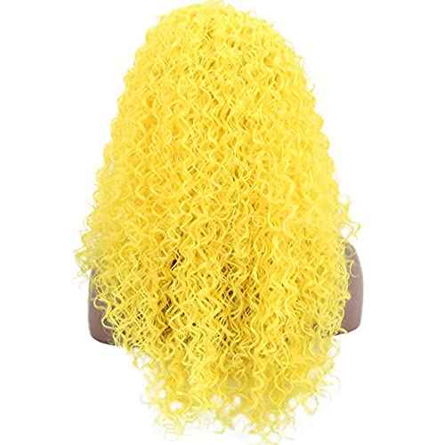 RONGDUOYI Afro Curly Synthetic Lace Front Wigs for Women Bright Yellow Long Curly Wig with Free Part 24Inch Daily Use Cosplay Party Wig