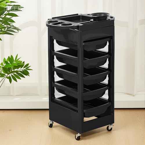 32 x 14 Inches Salon Rolling Trolley Cart with Wheels 5 Drawers Beauty Rolling Salon Cart Salons Stations for Hair Stylist Hair Storage Tool Carts Rollings Carts for Tattoo Hairdressing