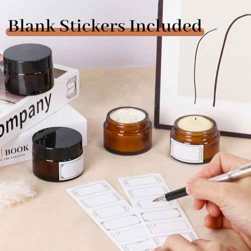 AuroTrends 1 oz Glass Jars with Lids 24Pack- Mini Amber Glass Jar/Cosmetic Containers with UV Protection,Travel Labels (30ml, Set of 24)