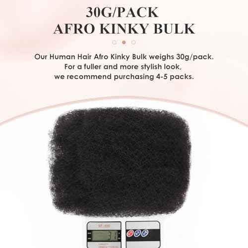 Teresa Afro Kinkys Bulk Human Hair For Twists, Afro Kinky-Curly Human Hair Bulk For Dreadlocks Extensions,Bulk Human Braiding Hair Natural And Soft (18 Inch, 30g/Pack)