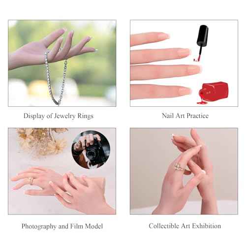 Silicone Realistic Female Hand Acrylic Nails Pratice Training For Nail Art Showing Jewelry Life Size Female Model Flexible Bendable (Pair Hand-Without Skeleton, Nude)