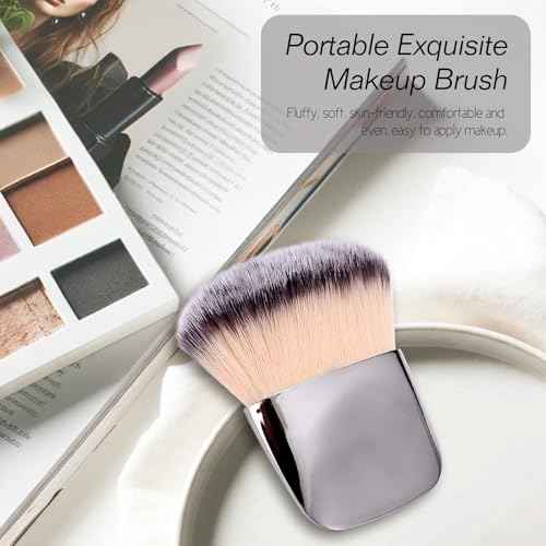 Makeup Brushes Set, Mini Multi-functional Loose Powder and Blush Brush, Portable Soft Hair Beauty Tool (Silver)