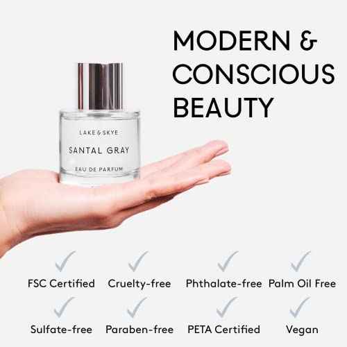 Lake & Skye Santal Gray Eau de Parfum, Long Lasting Fragrance, 1.7 fl oz (50 ml) - Santal, Cardamom, Sandalwood, Earthy, Musk, Vegan, Paraben-Free, Cruelty-Free