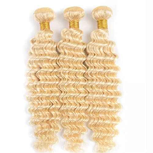 613 Blonde Bundles Deep Wave Bundles Human Hair 22 24 26 Inch Brazilian Virgin Hair Honey Blonde Deep Wave Bundles Human Hair Extensions 3 Bundle 50 Gram Per Bundle