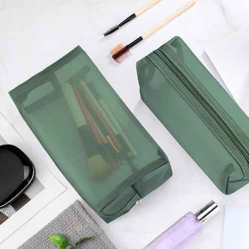 6 Pieces Mesh Makeup Bags Mesh Cosmetic Bag Portable Travel Organizing Zipper Pouch Toiletries Makeup Pouches for Home Office Travel Accessories
