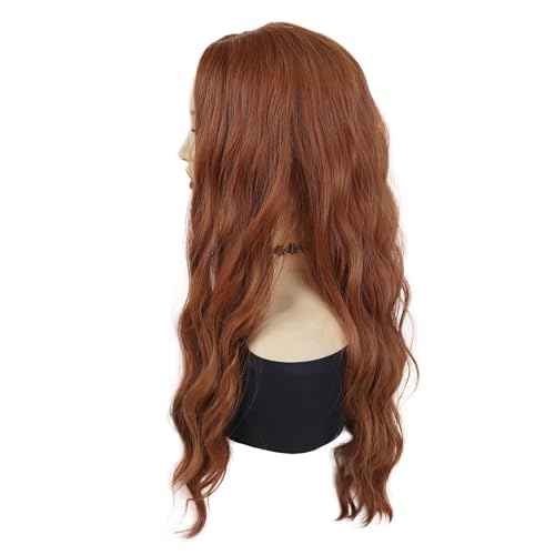 GNIMEGIL 25¡° Long Red Brown Scarlet Witch Cosplay Wigs for Women Heat Resistant Fiber Middle Part Wig Curly Wavy Wigs Natural Synthetic Fiber Wig Drag Queen Party