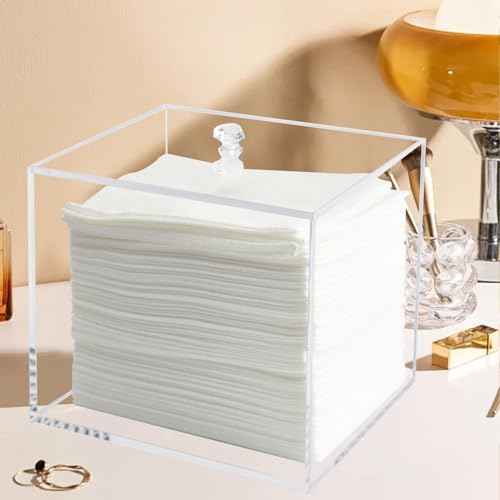 Weiai Face Towel Box, Acrylic Facial Disposable Towelettes Holder Container for XL Face Towels and Protects from Dust, Clear