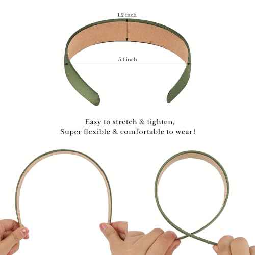 Wecoe Olive Green Headband 1.2 Inch Wide Silk Satin Headband Women Non Slip Fashion Plain Solid Hair Band DIY St Patrick's Day Christmas Hair Accessories for Women Girls Diademas Para Mujer Gifts