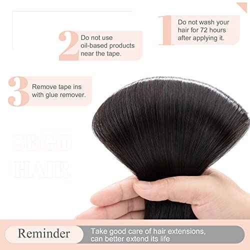 SEGO Tape in Hair Extensions Human Hair 20 Inch Natural Black 40pcs 100g Straight Natural 100% Remy Rooted Seamless Skin Weft Invisible Double Sided Tape Hair for Women