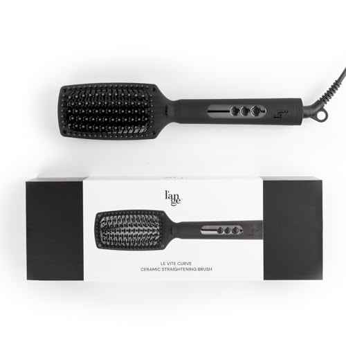 L'ANGE HAIR Le Vite Curve Ceramic Straightening Brush | Heated Straightener Flat Iron for Smooth, Anti Frizz Hair | for All Hair Lengths | Hot Styling Brush for Effortless Straightening (Black)