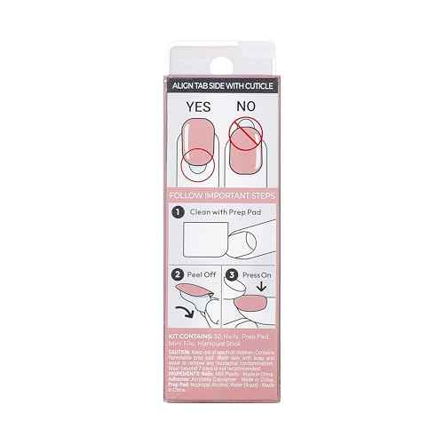 KISS imPRESS No Glue Mani 30 Pcs Press On Nails, Easy Apply, Hassel-Free Removal, Simple Peel & Press, Essential Tools Included, Prep Pad, 1 Manicure Stick, 1 Mini File (Magic U)
