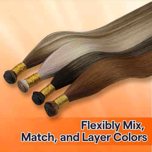 Full Shine Genius Weft Hair Extension Remy Hair Weft Extensions Color Ash Blonde Highlight Bleach Blonde Hand Tied Hair Extensions 24 Inch 60G Human Hair Sew In Extensions