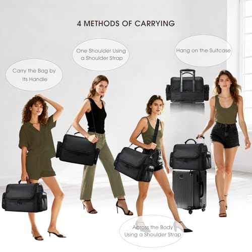 Makeup Train Case 18.1 Inch Large Travel Makeup Organizer Case Portable Makeup Arists Bag with Shoulder Strap Makeup Brush Slots 4 Clear Pouch for Cosmetologist Aesthetic Supplies Nail Tech Makeup Bag
