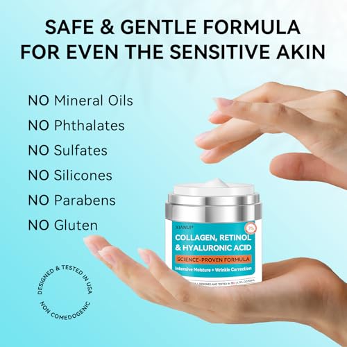 Retinol, Collagen & Hyaluronic Acid Face Cream - Anti-Aging Moisturizer for Face, Neck & D?collet? - Deep Nourishing, Firming & Wrinkle Reduction - Day & Night Use, 1.7 fl.oz.