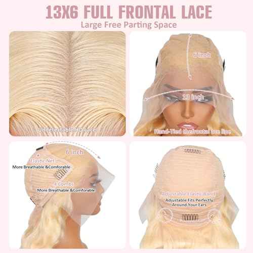 613 HD Lace Frontal Wig 200% Density 13x6 Blonde Body Wave Lace Front Wigs Human Hair Pre Plucked Glueless Wigs for Women (28inch)