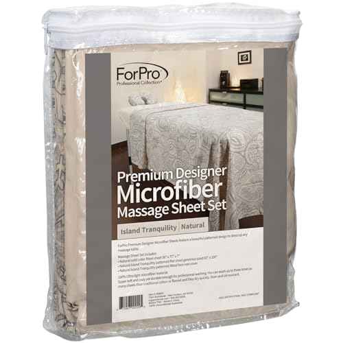 ForPro Premium Designer Microfiber 3-Piece Massage Sheet Set, Island Tranquility, Stain and Wrinkle-Resistant, Includes Massage Flat Sheet, Fitted Sheet and Face Rest Cover, Natural, 36" x 77" x 7"