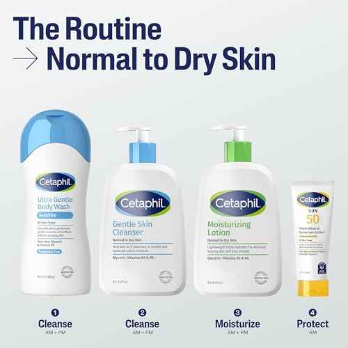 Cetaphil Face Wash, Hydrating Gentle Skin Cleanser for Dry to Normal Sensitive Skin, 16 oz + Travel Size Moisturizing Lotion 2 oz