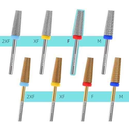 5 in 1 Nail Drill Bits, 6 * 16mm Flat Top Tapered Professional Tungsten Carbide Bit for Gel Polish & Base Removal, Electric File Manicure Drills Accessories Tool,F