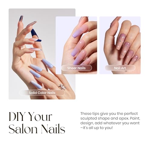 Tipex Instant Apex Nail Tips: Long Coffin, Full Cover Gel, Thicker Acrylic, Strong Hard Clear Pre-etched Press-on Nails