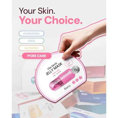 Vita Genic Jelly Face Pore Care Mask 10EA ? Hydrating Sheet Mask for Sensitive Skin, Korean Glass Skin Care with Spring Water, Vitamin C and Niacinamide, Sebum Control, Fragrance-Free