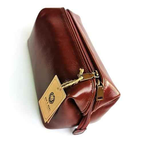MAN & MANE Premium Leather Toiletry Bag for Men & Women ? Classic Dopp Kit Travel Shaving Bag (Cognac Brown)