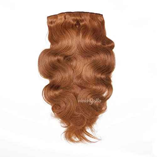 viviaBella Body Wave Clip in Human Hair Extensions Copper Red 20 Inches 140 Gram Human Hair human hair clip in extensions Brazilian Virgin Hair Double Weft 7Pcs/lot 16 Clips (140g 20", Copper Red)