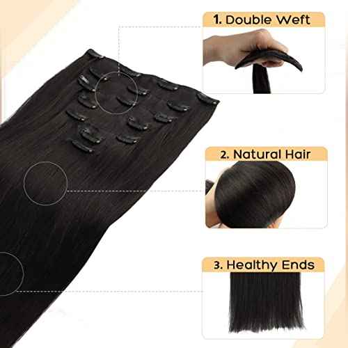 Clip in Hair Extensions, 20 inch 120g Natural Black in Hair Extensions Real Human Hair 7pcs Straight Double Weft Human Hair Clip in Hair Extensions