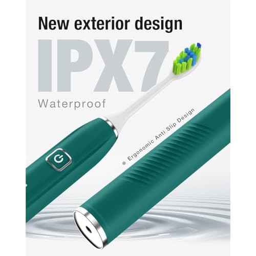 7AM2M Ultrasonic Electric Toothbrush with 6 Brush Heads for Adults&Kids, One Charge for 120 Days, Type-C Charge, 5 Modes, 40000VPM Powered Toothbrush, 2 Minutes Built in Smart Timer (Peacock Green)