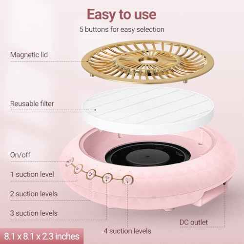 Nail Dust Collector Quiet, 5000RPM Vacuum Fan Extractor with Reusable Filter | Home/Salon Use, Pros Tech & Beginners