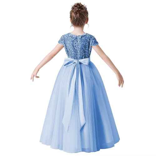 Flower Girl Dresses Wedding Bridesmaid Sequins Tulle Puffy Skirt Girls Birthday Party Pageant Gown Floor Length
