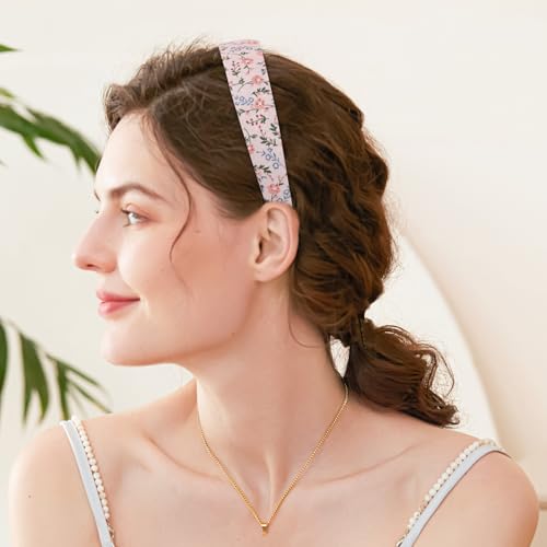 LYroo Headbands for Women Girls Non Slip - 8 Pack Wide Padded Headband Cute Floral Headbands Fashion Pearl Beaded Thin Head Bands Trendy Hair Accessories(White & Pink)
