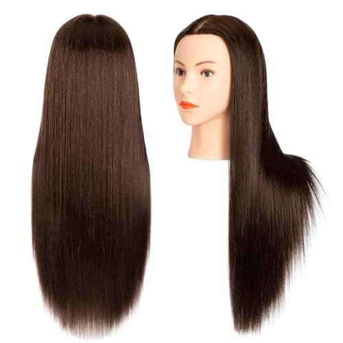 Mannequin Head with 80% Human Hair,26"-28" Cosmetology Human Hair Mannequin Head Hairdressers Practice Doll Head for Hair stly with Free Clamp Holder (#4 Dark Brown)