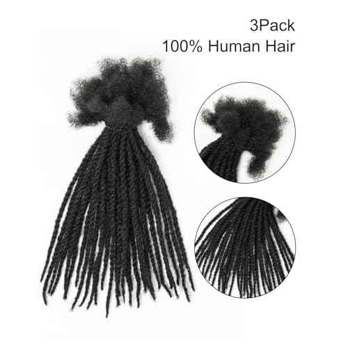 100% Human Hair Twist Dreadlocks Extensions for Women/Men/Kids DIY on Clearance - 10inch Small Size 0.4cm Thin Locs - Natural Black - 3 Packs (90 Strands)